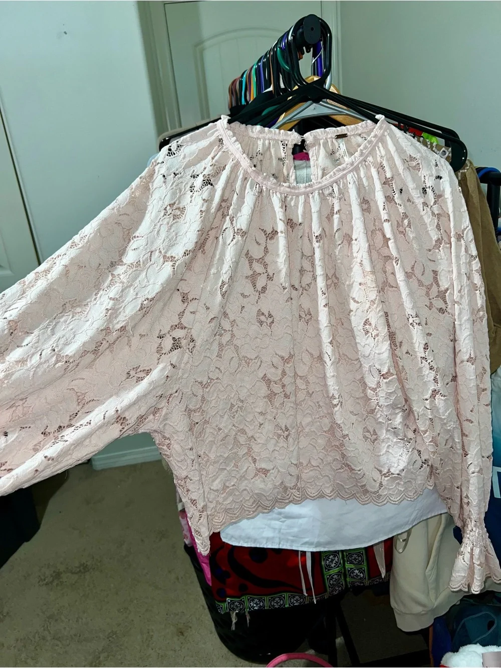 Free People Olivia Balloon Sleeve Lace Blouse